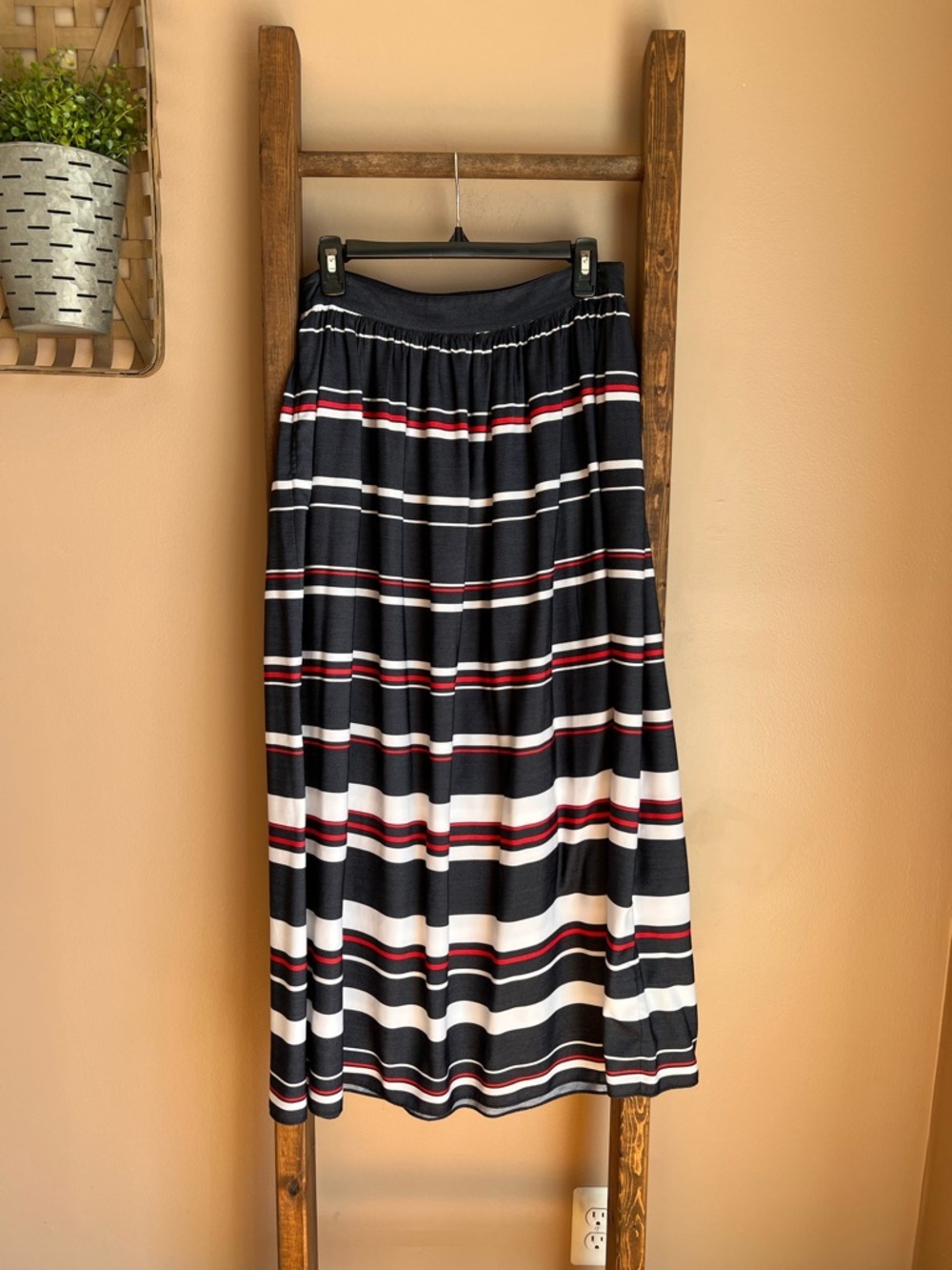 Tommy Hilfiger Red White and Navy Midi Skirt with Pockets